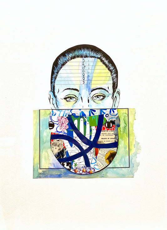Beauty Full by Lisa Pijuan- Nomura - Limited Edition Print of Collage of a face with abstract patterns and text on a white  and available at SOCIAL SPACE I Holiday Market at Market Box - Strathcona location - November 14 to November 16, 2025background