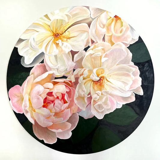 Strawberry Hiccups by Kayla Whitney - 30 inch round flowers using Oil on Panel  - Fine Art
